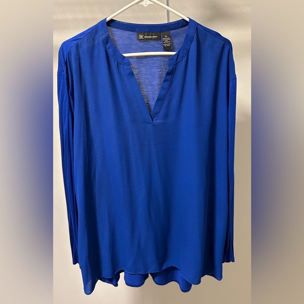 INC International Concepts Vibrant Blue V-Neck Blouse